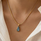 Luftli Elegante Schlangenkette Gold mit Tropfen-Anhänger (Grau-Blau) – 40cm + 5cm