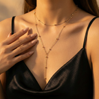 Luftli Layering Y-Halskette Gold mit feinen Kugeln (Satelliten-Kette) – 36cm + 15cm Drop