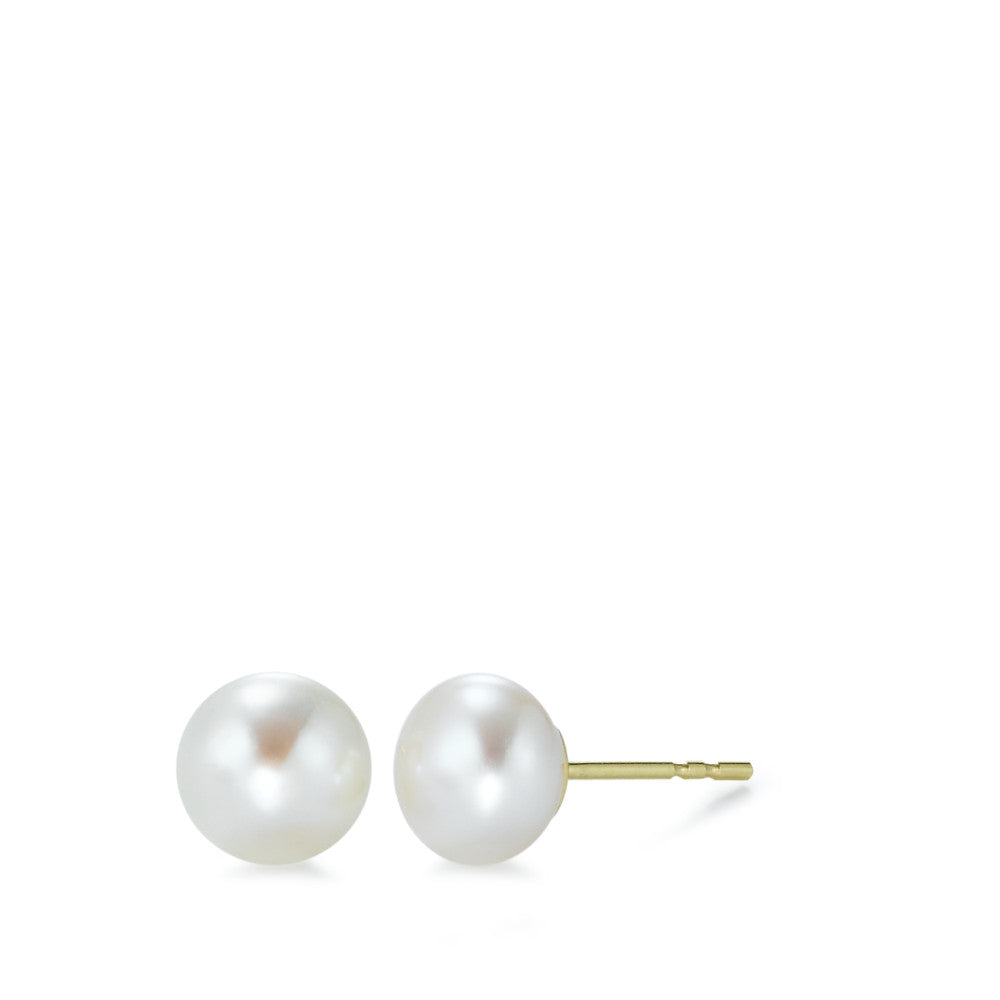 Ohrstecker 750/18 K Gelbgold Süsswasserzuchtperle weiss, 2 Perlen 7-8 mm - Ansicht 1