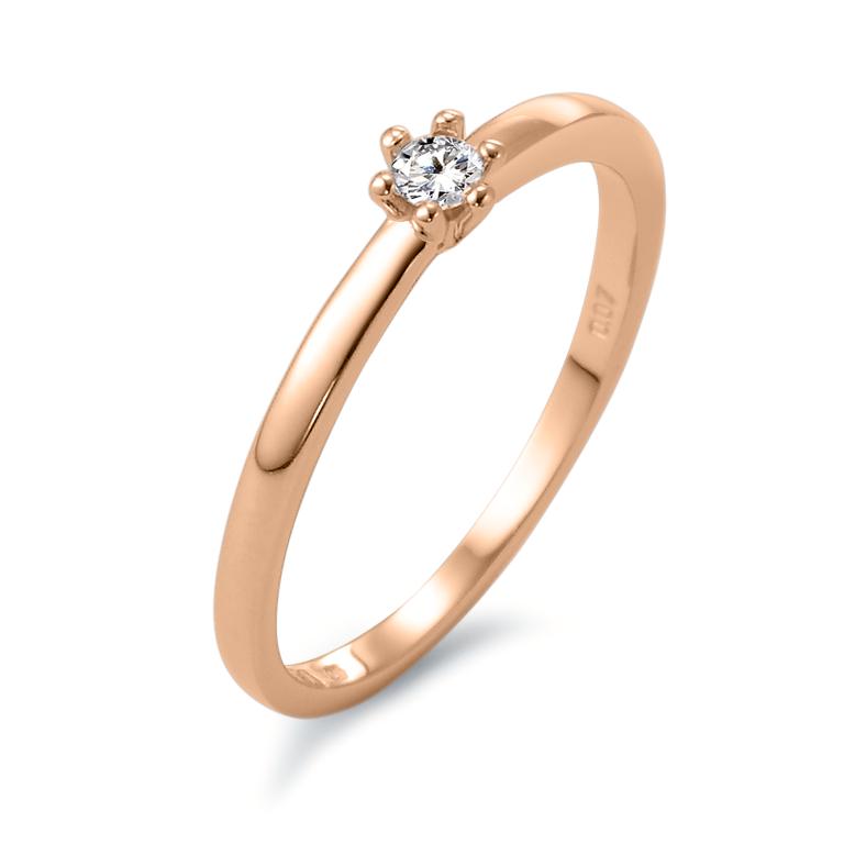 Solitär Ring 750/18 K Rotgold Diamant weiss, 0.07 ct, Brillantschliff, w-si - Ansicht 1