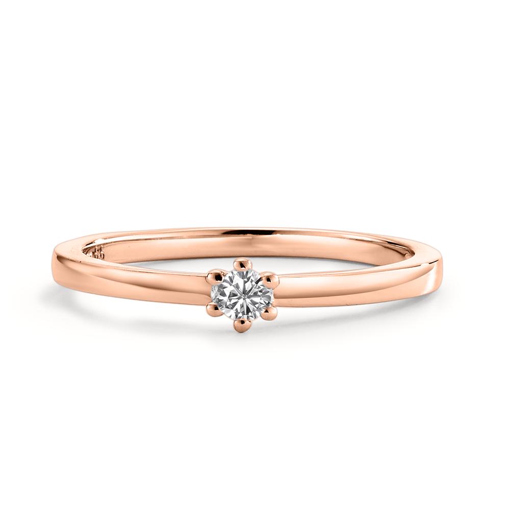 Solitär Ring 750/18 K Rotgold Diamant weiss, 0.07 ct, Brillantschliff, w-si - Ansicht 3