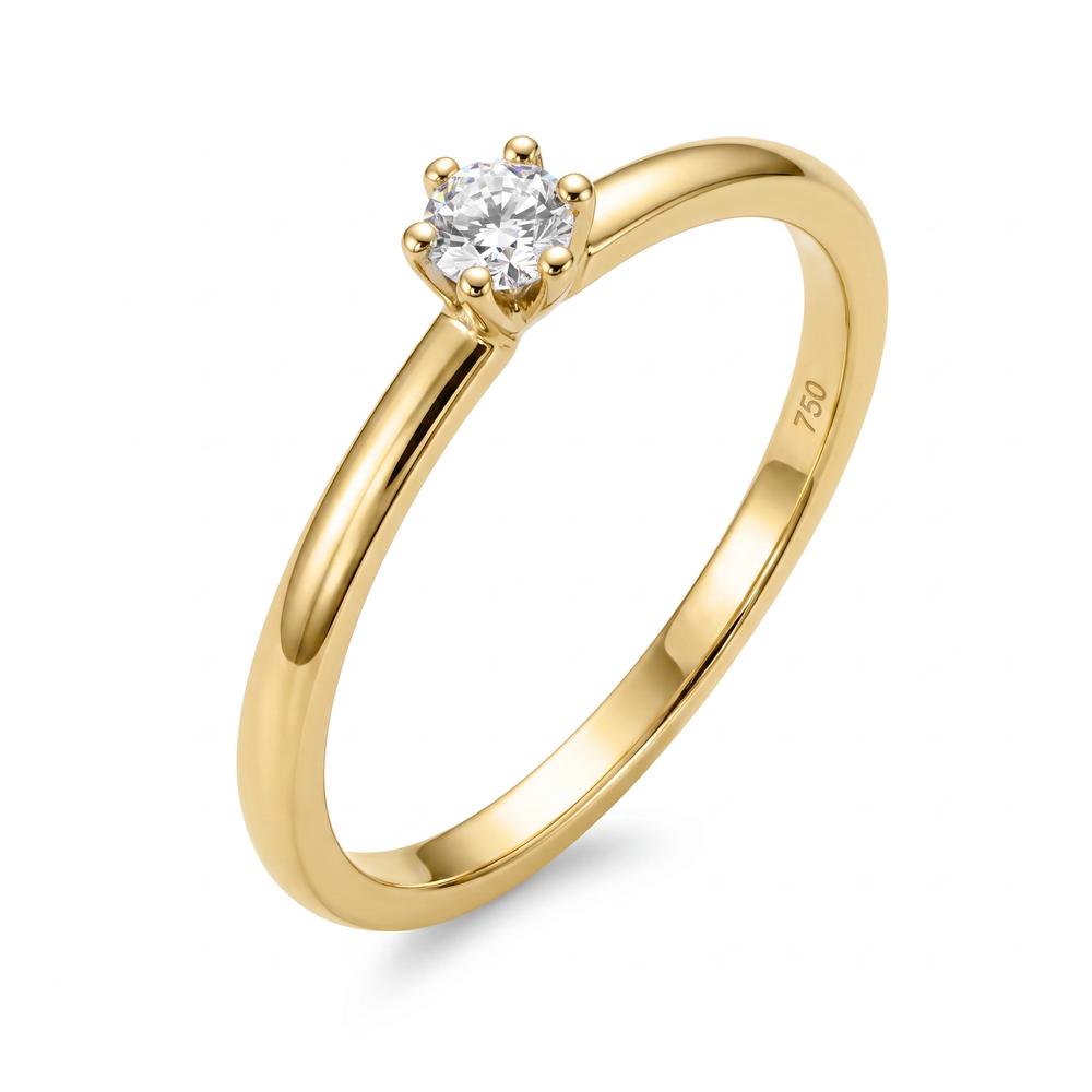 Solitär Ring 750/18 K Gelbgold Diamant 0.15 ct, w-si - Ansicht 1