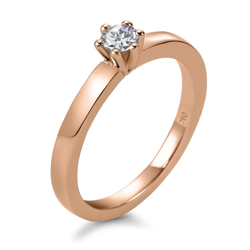 Solitär Ring 750/18 K Rotgold Diamant weiss, 0.20 ct, Brillantschliff, w-si - Ansicht 1
