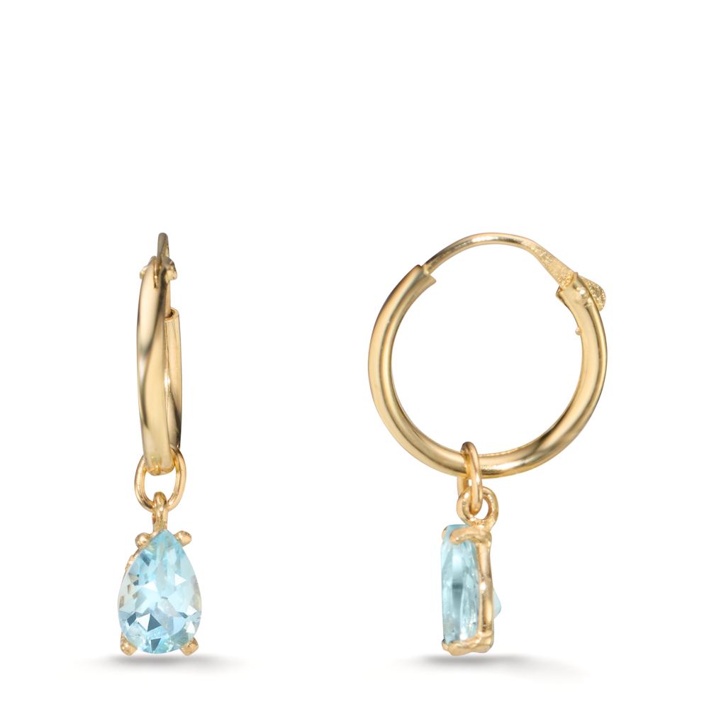 Creolen mit Einhänger 375/9 K Gelbgold Topas blau, 2 Steine - Ansicht 1