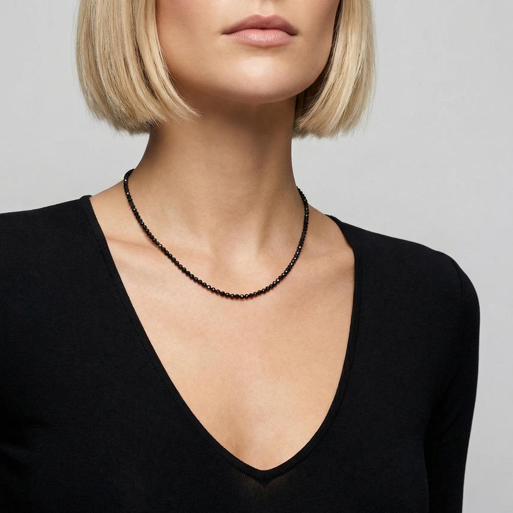 Collier Edelstahl Spinell schwarz, 3 mm 43 cm - Ansicht 4