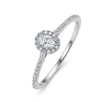 Solitär Ring 750/18 K Weissgold Diamant 0.15 ct, oval, w-si, Diamant 0.16 ct, 36 Steine, w-si - Ansicht 1