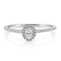 Solitär Ring 750/18 K Weissgold Diamant 0.15 ct, oval, w-si, Diamant 0.16 ct, 36 Steine, w-si - Ansicht 2