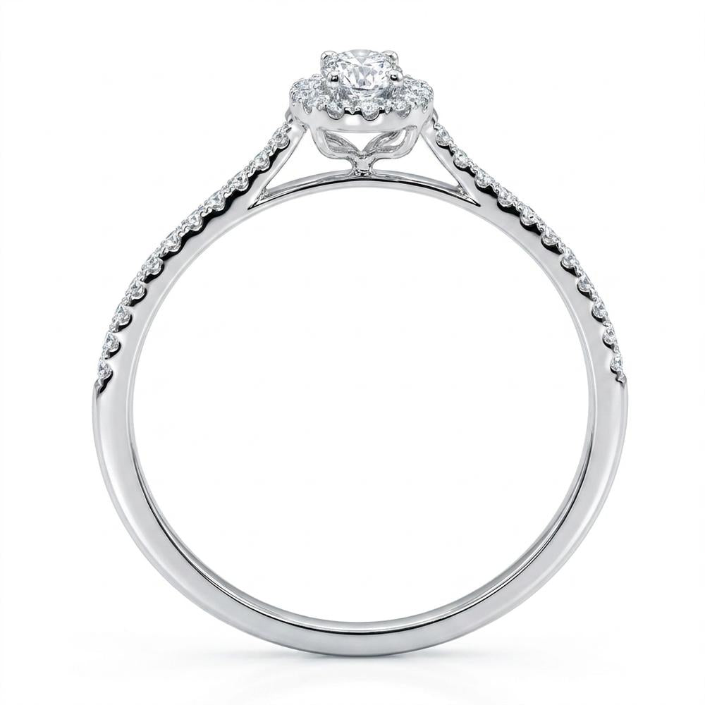 Solitär Ring 750/18 K Weissgold Diamant 0.15 ct, oval, w-si, Diamant 0.16 ct, 36 Steine, w-si - Ansicht 3