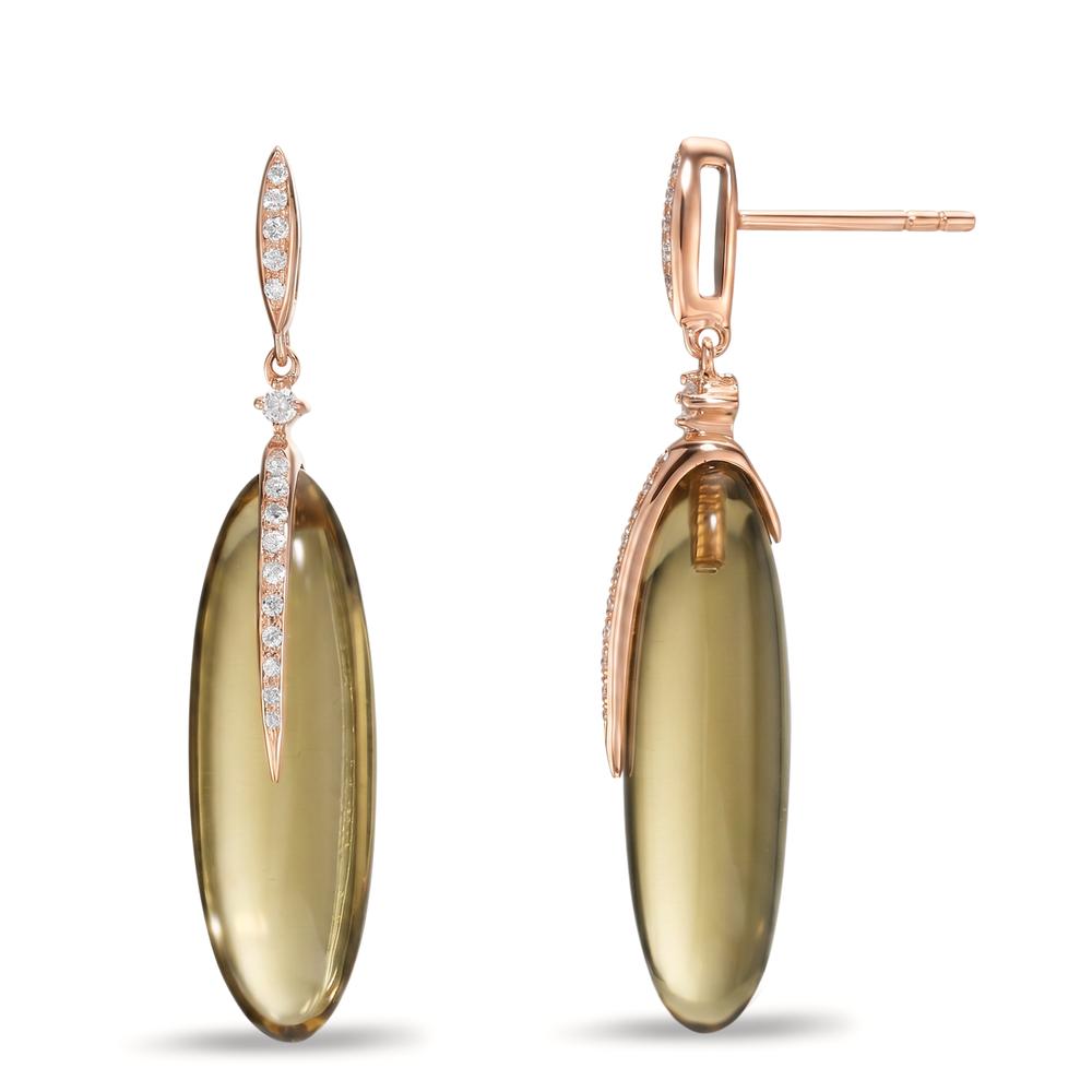 Ohrhänger 750/18 K Rosegold Quarz olivgrün, 16 ct, 2 Steine, Diamant 0.12 ct, 32 Steine, w-si - Ansicht 1