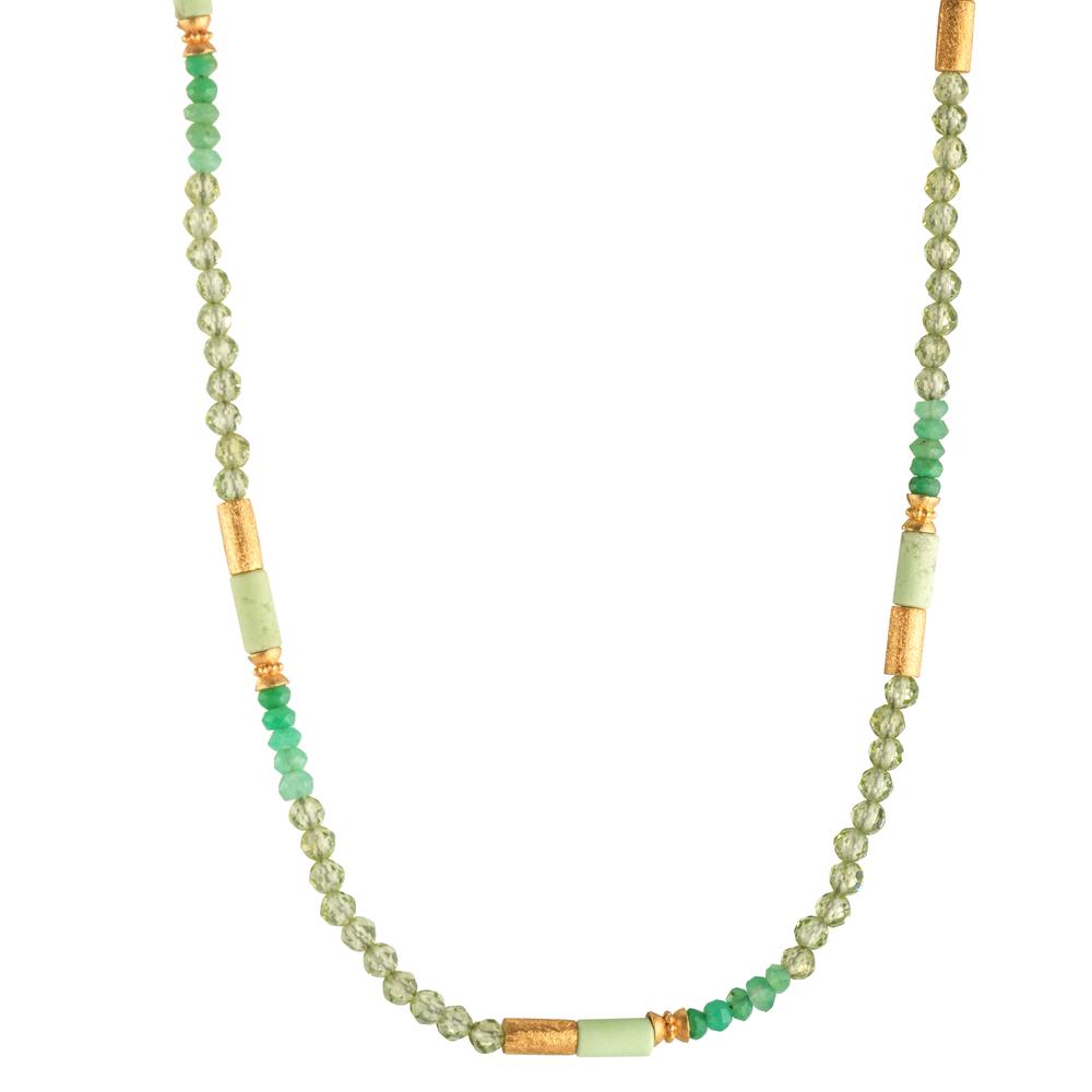 Collier Silber Zitronenchrysopras, Peridot, Chrysopras gelb vergoldet 42 cm - Ansicht 1