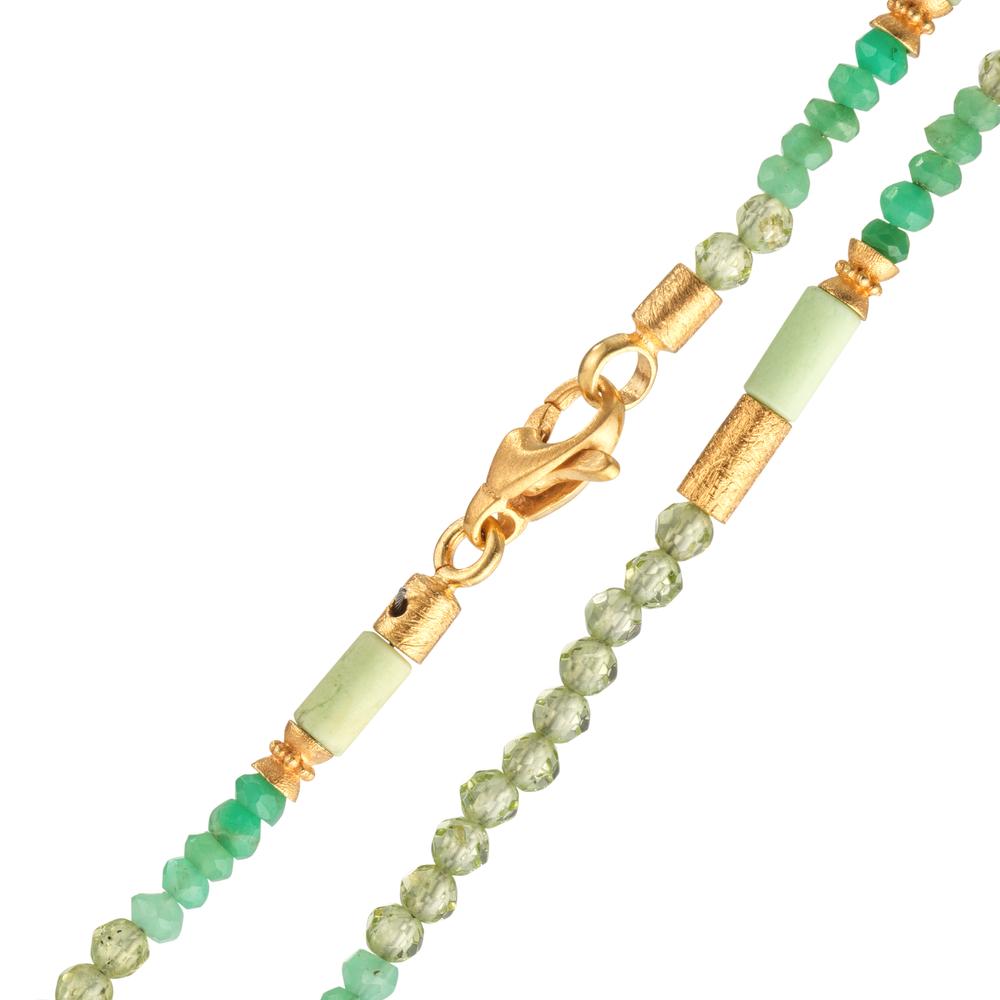 Collier Silber Zitronenchrysopras, Peridot, Chrysopras gelb vergoldet 42 cm - Ansicht 2