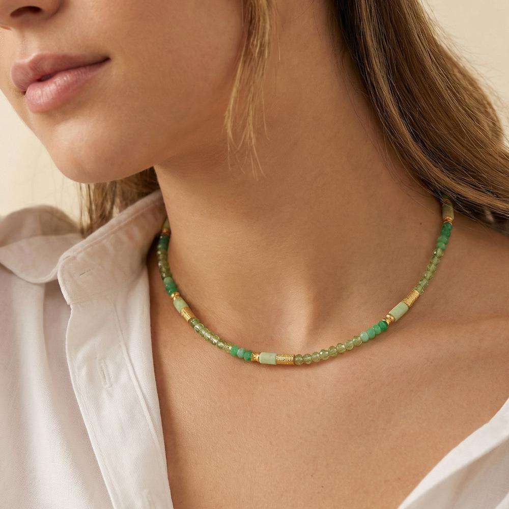 Collier Silber Zitronenchrysopras, Peridot, Chrysopras gelb vergoldet 42 cm - Ansicht 4