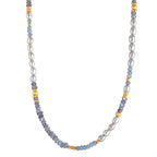 Collier Silber Tansanit, Iolith gelb vergoldet Süsswasserzuchtperlen Oval grau, 3 mm 42 cm - Ansicht 1