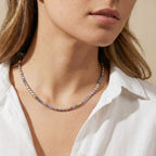 Collier Silber Tansanit, Iolith gelb vergoldet Süsswasserzuchtperlen Oval grau, 3 mm 42 cm - Ansicht 4