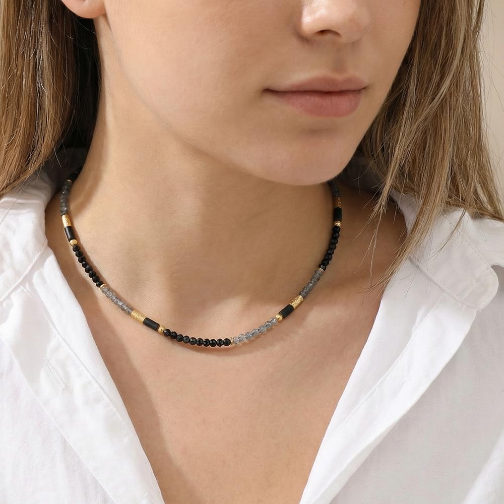 Collier Silber Mergel, Spinell, Labradorit gelb vergoldet 42 cm - Ansicht 4