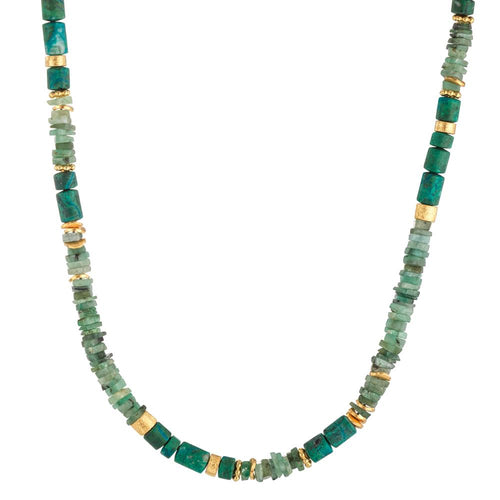 Collier Silber Smaragd, Chrysokoll gelb vergoldet 45 cm - Ansicht 1