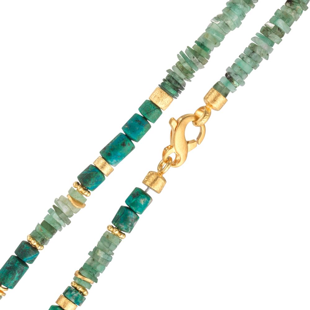 Collier Silber Smaragd, Chrysokoll gelb vergoldet 45 cm - Ansicht 2