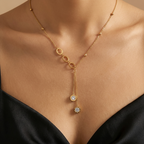 Luftli Asymmetrische Y-Halskette Gold mit Kristall-Anhängern & Römischen Zahlen – 40cm + 4cm