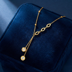 Luftli Asymmetrische Y-Halskette Gold mit Kristall-Anhängern & Römischen Zahlen – 40cm + 4cm