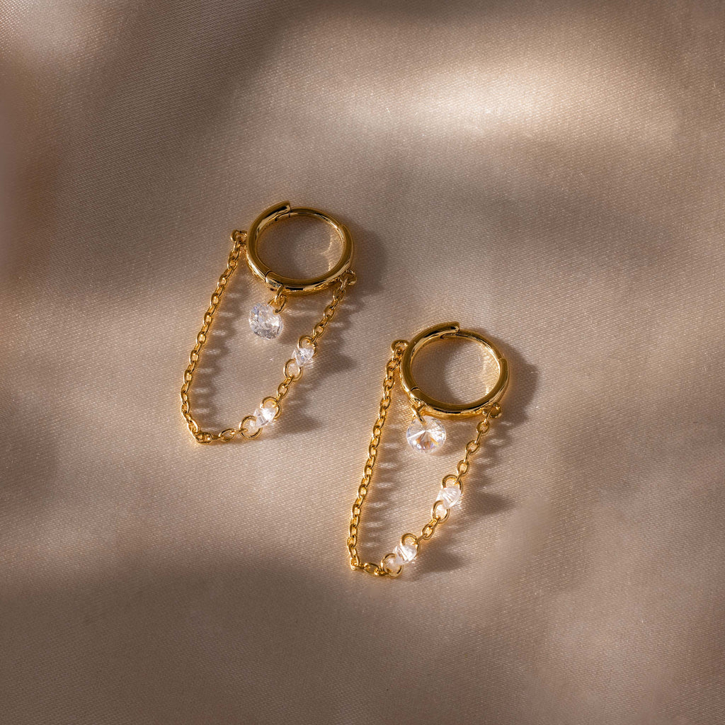 Kristall Kette Drop Huggie Creolen – Luftli