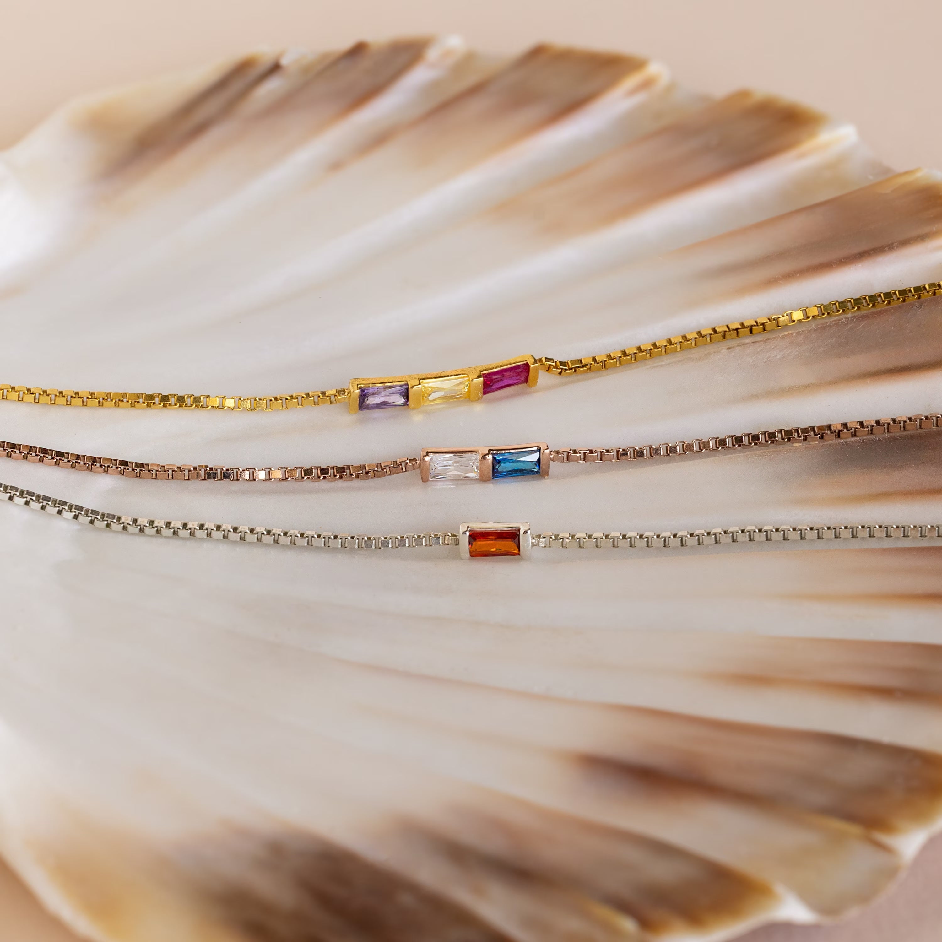 Mehrfach Baguette Geburtsstein Armband – Luftli