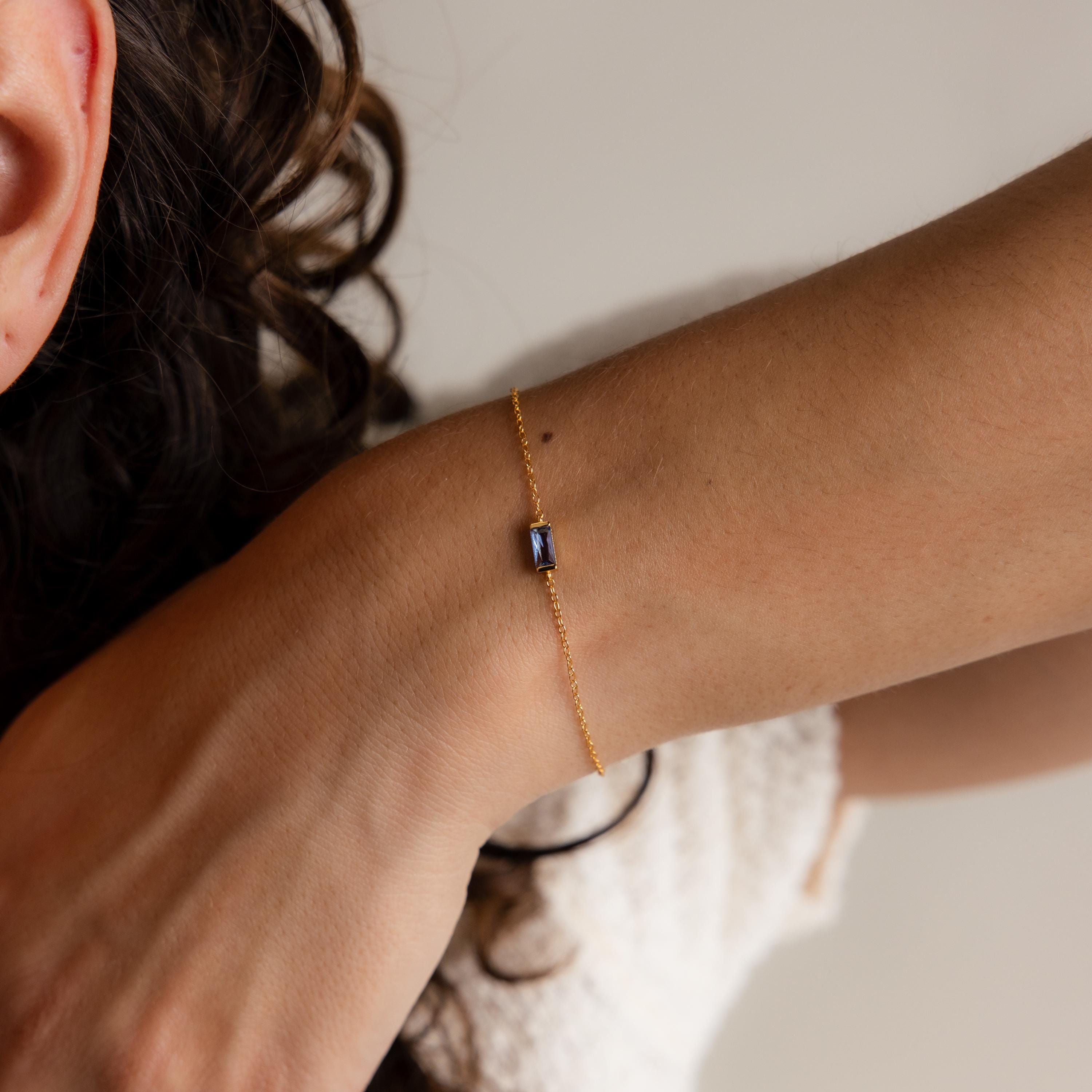 Zartes Baguette Geburtsstein Armband – Luftli