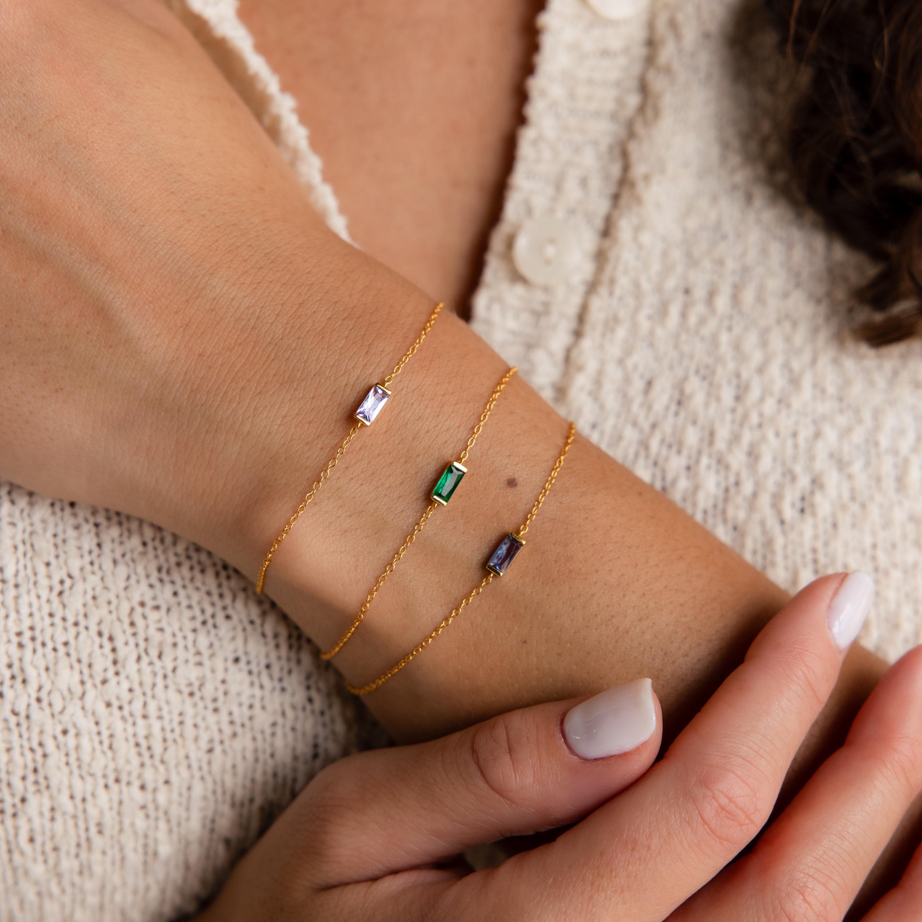 Zartes Baguette Geburtsstein Armband – Luftli